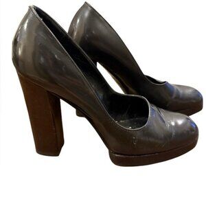 Vintage Gucci Black Leather Platform Block Heel Pumps 1990s Tom Ford Era Size 6